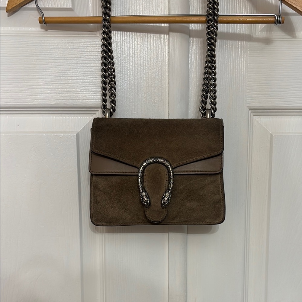 Gucci Brown Shoulder Bag with Chain Strap and Silver Clasp